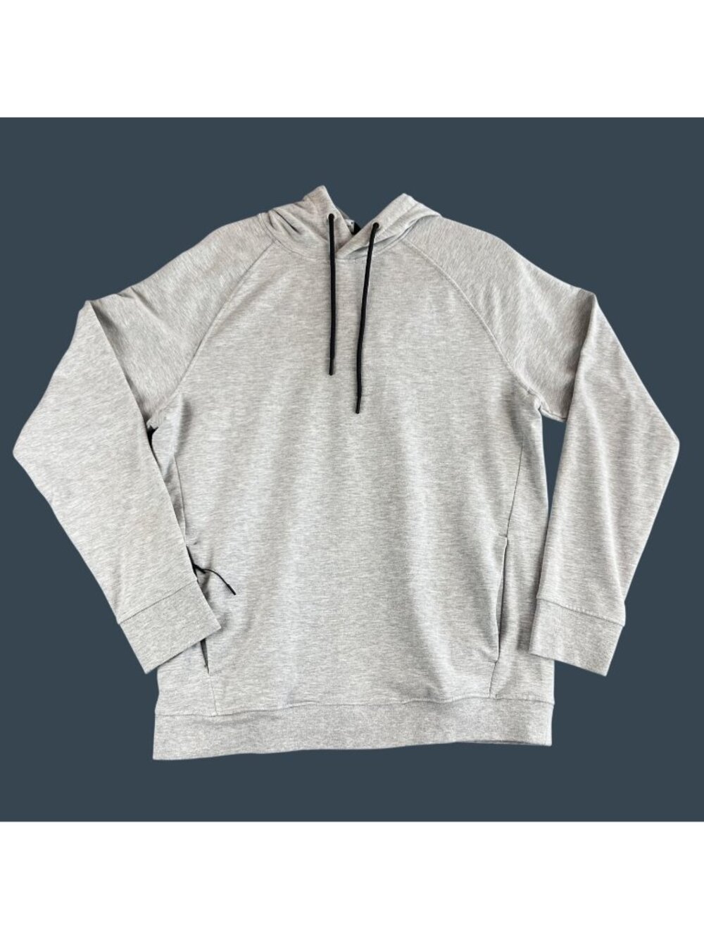 Mens Medium Hoodie Gray Active Fleece Pullover Hidden Zip Pocket Stretch